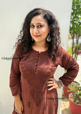 Heer Cotton Chikankari Kurti Set - Brown
